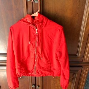 Red crop top wind breaker